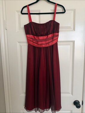 Cranberry Cocktail Dress with Contrasting Waistband